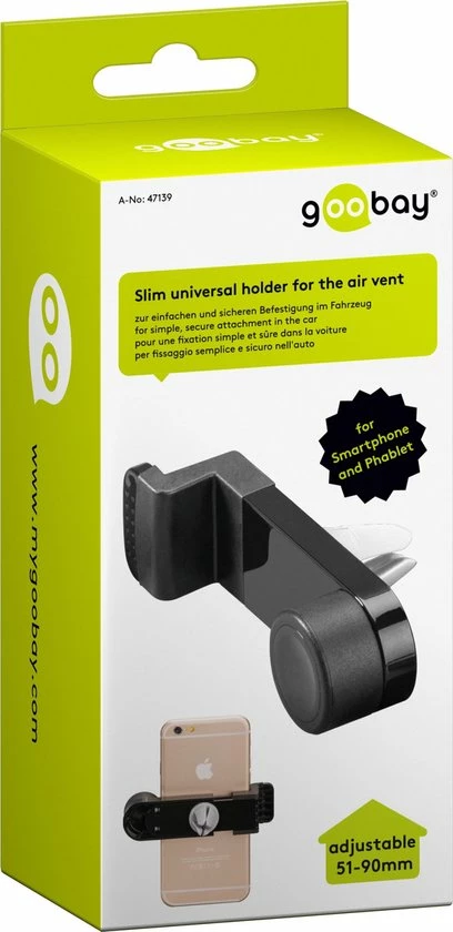 Goobay Luchtrooster Autohouder Met Klem Voor Smartphones / Zwart 6 Goobay Luchtrooster Autohouder Met Klem Voor Smartphones / Zwart - Afbeelding 4