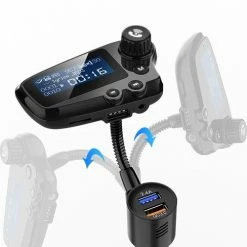 DrPhone BC19 – FM Transmitter - LCD Scherm - Handsfree - 12/24V – Bluetooth 5.0 - Carkit – USB + Micro SD & Aux – Qualcomm 3.0/ 2,4 A Lader - Zwart -AZDome store 488x840 1