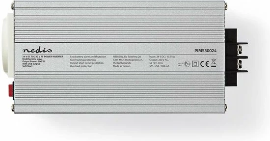 Nedis Inverter Gemodificeerde Sinusgolf | Ingangsvoltage: 24 VDC | Apparaat Stroomoutput: 1 | 230 V ~ 50 Hz | 300 W | Piekvermogen: 600 W | Type Stopcontact: F (CEE 7/3) / USB | Accuklemmen + Aansteker 6 Nedis Inverter Gemodificeerde Sinusgolf | Ingangsvoltage: 24 VDC | Apparaat Stroomoutput: 1 | 230 V ~ 50 Hz | 300 W | Piekvermogen: 600 W | Type Stopcontact: F (CEE 7/3) / USB | Accuklemmen + Aansteker - Afbeelding 4