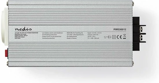 Nedis Inverter Gemodificeerde Sinusgolf | Ingangsvoltage: 12 VDC | Apparaat stroomoutput: 1 | 230 V ~ 50 Hz | 300 W | Piekvermogen: 600 W | Type stopcontact: F (CEE 7/3) / USB | Accuklemmen + Aansteker Nedis Inverter Gemodificeerde Sinusgolf | Ingangsvoltage: 12 VDC | Apparaat Stroomoutput: 1 | 230 V ~ 50 Hz | 300 W | Piekvermogen: 600 W | Type Stopcontact: F (CEE 7/3) / USB | Accuklemmen + Aansteker -AZDome store 550x287 5