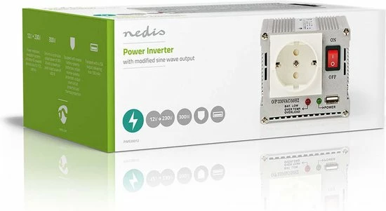 Nedis Inverter Gemodificeerde Sinusgolf | Ingangsvoltage: 12 VDC | Apparaat stroomoutput: 1 | 230 V ~ 50 Hz | 300 W | Piekvermogen: 600 W | Type stopcontact: F (CEE 7/3) / USB | Accuklemmen + Aansteker Nedis Inverter Gemodificeerde Sinusgolf | Ingangsvoltage: 12 VDC | Apparaat Stroomoutput: 1 | 230 V ~ 50 Hz | 300 W | Piekvermogen: 600 W | Type Stopcontact: F (CEE 7/3) / USB | Accuklemmen + Aansteker -AZDome store 550x301 2