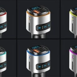 HMerch™ Multicolor Light FM Transmitter Bluetooth Draadloze Carkit Met 2 Snellader USB Poorten - Voor Muziek Afspelen In Auto – Handsfree Bellen – Met Stembediening – Auto Oplader – Voor Samsung / IPhone / Sony / Huawei – Grijs -AZDome store 550x328 1