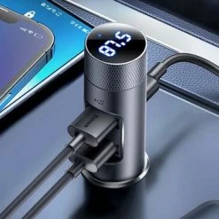 Baseus Energy Column Pro Auto Draadloze MP3-oplader, Bluetooth 5.0, 2xUSB, 30W (grijs) CDNL000014 -AZDome store 550x349