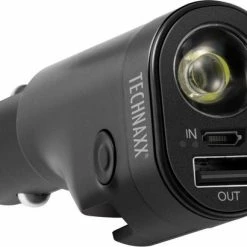 Technaxx TX-123 6-in-1 Autolader 12V-24V, Veiligheidshamer, Gordelsnijder, Zaklamp, Flitslicht En Powerbank Zwart