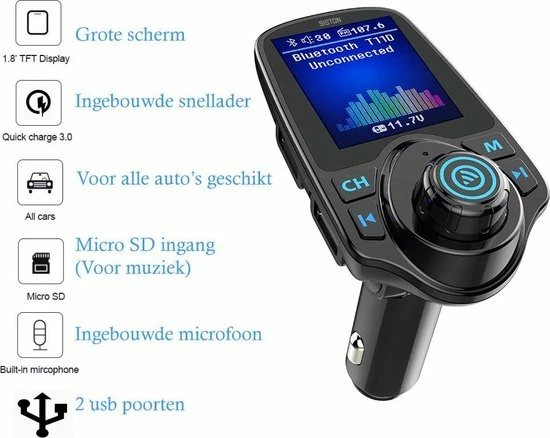Siston Bluetooth Carkit 5 In 1 FM Transmitter T11D 5 Siston Bluetooth Carkit 5 In 1 FM Transmitter T11D - Afbeelding 3