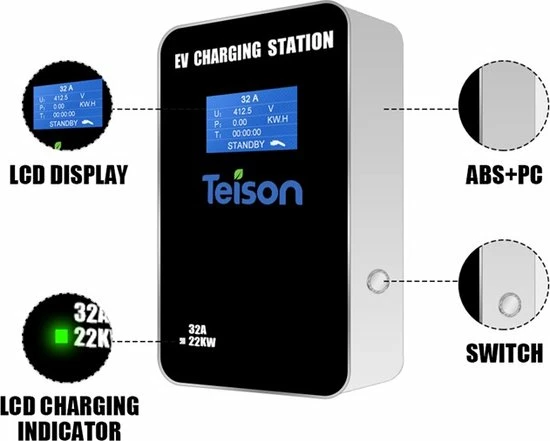 Merkloos Teison Green Pro - Wallbox Laadpaal Laadstation - 22KW 32A 3 Fase Type 2 12 Merkloos Teison Green Pro - Wallbox Laadpaal Laadstation - 22KW 32A 3 Fase Type 2 - Afbeelding 10