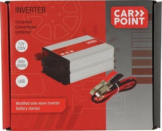 Carpoint Omvormer van 12 naar 230V - 300 Watt - Piekvermogen 600 Watt - Accuklemmen - USB aansluiting 5 Volt Carpoint Omvormer Van 12 Naar 230V - 300 Watt - Piekvermogen 600 Watt - Accuklemmen - USB Aansluiting 5 Volt -AZDome store 550x443 1