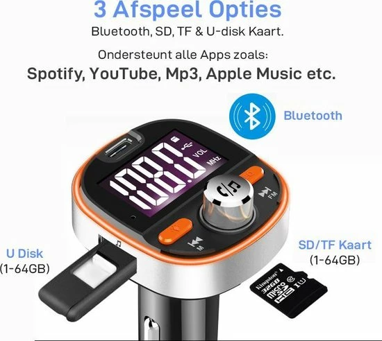 Athletix® Bluetooth FM Transmitter - Carkit - Auto Lader- Handsfree Bellen - MP3 - USB / SD Kaart - Snel Lader - 3 USB Poorten - Spotify / YouTube 6 Athletix® Bluetooth FM Transmitter - Carkit - Auto Lader- Handsfree Bellen - MP3 - USB / SD Kaart - Snel Lader - 3 USB Poorten - Spotify / YouTube - Afbeelding 4