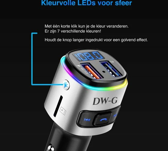 DW-G Bluetooth FM Transmitter - Auto Lader - Carkit - Handsfree - MP3 - USB - SD Kaart - Snel Lader - Bluetooth Audio Receiver 4 DW-G Bluetooth FM Transmitter - Auto Lader - Carkit - Handsfree - MP3 - USB - SD Kaart - Snel Lader - Bluetooth Audio Receiver - Afbeelding 2
