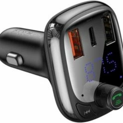Baseus Voor Auto Bluetooth 5.0 FM Transmitter - Micro SD - Carkit Auto + Oplader (USB-C & Quick Charge 3.0) - Handsfree Bellen & Audio Afspelen - Aux - LED Licht CCTM-B01