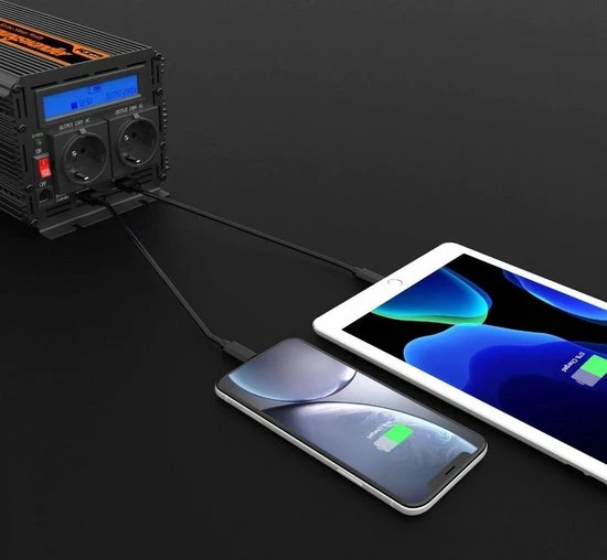 Edecoa 12V-230V Zuivere Sinus Omvormer - 1500W/3000W + Controller | 2x USB Poorten 7 Edecoa 12V-230V Zuivere Sinus Omvormer - 1500W/3000W + Controller | 2x USB Poorten - Afbeelding 5