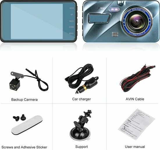 BW Goodies Dashcam ? Dashcam Voor Auto ? Voor En Achter ? Blauw 4 BW Goodies Dashcam ? Dashcam Voor Auto ? Voor En Achter ? Blauw - Afbeelding 2