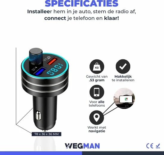 Wegman Bluetooth FM Transmitter - Autolader - Carkit - Autoradio - Bluetooth Transmitter 7 Wegman Bluetooth FM Transmitter - Autolader - Carkit - Autoradio - Bluetooth Transmitter - Afbeelding 6
