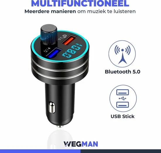Wegman Bluetooth FM Transmitter - Autolader - Carkit - Autoradio - Bluetooth Transmitter 11 Wegman Bluetooth FM Transmitter - Autolader - Carkit - Autoradio - Bluetooth Transmitter - Afbeelding 10