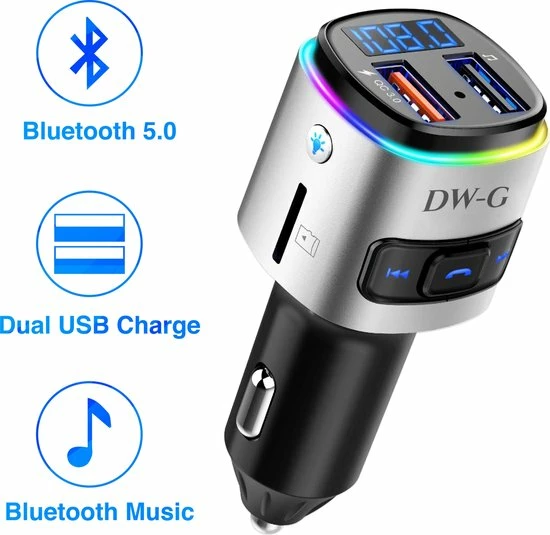 DW-G Bluetooth FM Transmitter - Auto Lader - Carkit - Handsfree - MP3 - USB - SD Kaart - Snel Lader - Bluetooth Audio Receiver 3 DW-G Bluetooth FM Transmitter - Auto Lader - Carkit - Handsfree - MP3 - USB - SD Kaart - Snel Lader - Bluetooth Audio Receiver