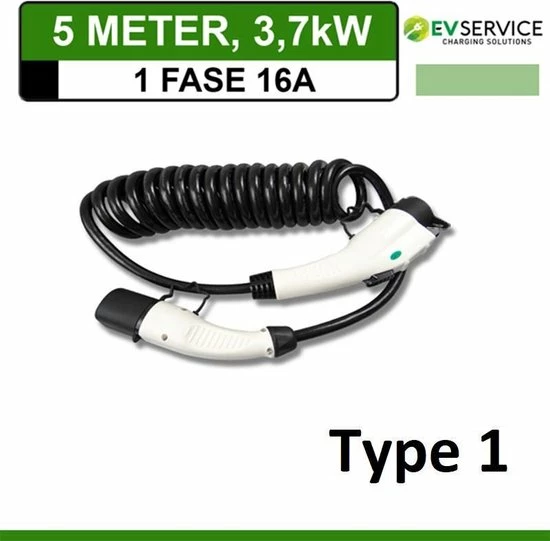 EVservice Elektrische Auto Type 1 Laadkabel Spiral Mode 3 EV Snellaadkabel Voor Elektrische Voertuigen EV En PHEV 3,7 KW Tot 7,4KW Voor Elektrische Voertuigen (1 Fase 16A 3,7KW - 5M) 3 EVservice Elektrische Auto Type 1 Laadkabel Spiral Mode 3 EV Snellaadkabel Voor Elektrische Voertuigen EV En PHEV 3,7 KW Tot 7,4KW Voor Elektrische Voertuigen (1 Fase 16A 3,7KW - 5M)
