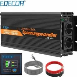 Edecoa 12V-230V Zuivere Sinus Omvormer - 1500W/3000W + Controller | 2x USB Poorten