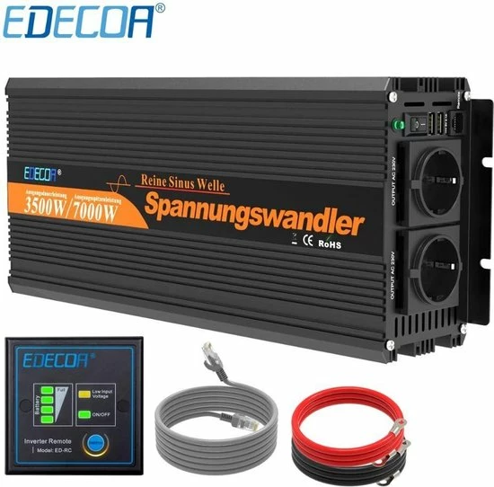 Edecoa 12V-230V Zuivere Sinus Omvormer - 1500W/3000W + Controller | 2x USB Poorten 3 Edecoa 12V-230V Zuivere Sinus Omvormer - 1500W/3000W + Controller | 2x USB Poorten