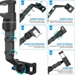 Merkloos Kacsoo Autodashboard Telefoonhouder, Auto Achteruitkijkspiegelbevestiging Met 360 ? Roterende Veerclip Voor Smartphones Met Een Breedte Van 5-10 Cm - Grijs -AZDome store 550x550 328