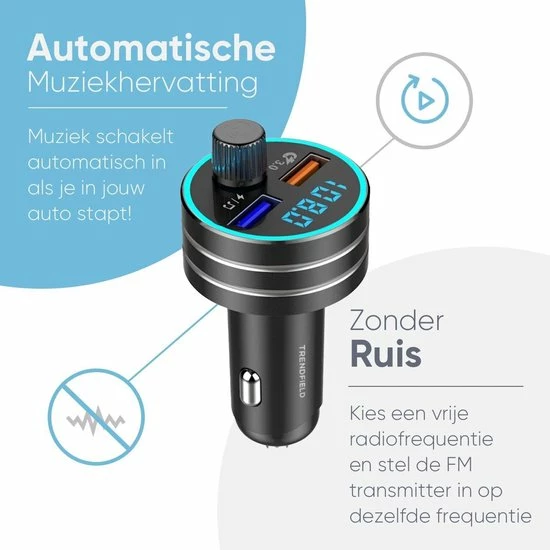 Trendfield FM Transmitter Bluetooth 5.0 - Carkit USB 3.0 Fast Charge - Auto Accessoires - Beluister Draadloos Muziek Via Spotify Of Youtube 5 Trendfield FM Transmitter Bluetooth 5.0 - Carkit USB 3.0 Fast Charge - Auto Accessoires - Beluister Draadloos Muziek Via Spotify Of Youtube - Afbeelding 3