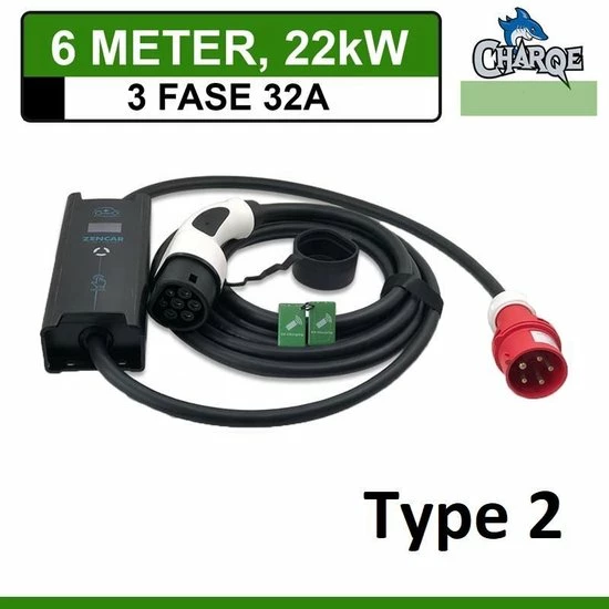 Charqe Charge Mobiele Lader 6 Meter 32A 22kW Type 2 3 Charqe Charge Mobiele Lader 6 Meter 32A 22kW Type 2