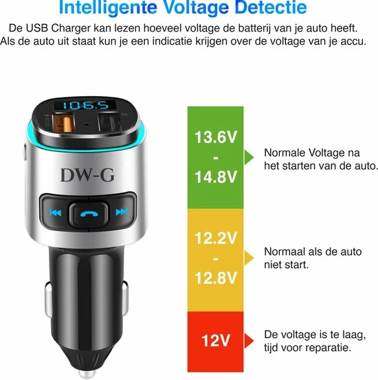 DW-G Bluetooth FM Transmitter - Auto Lader - Carkit - Handsfree - MP3 - USB - SD Kaart - Snel Lader - Bluetooth Audio Receiver 7 DW-G Bluetooth FM Transmitter - Auto Lader - Carkit - Handsfree - MP3 - USB - SD Kaart - Snel Lader - Bluetooth Audio Receiver - Afbeelding 5