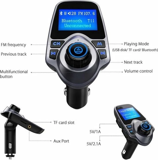 Bluetooth FM Transmitter voor in de auto - ZT ? Handsfree bellen carkit met AUX / SD kaart / USB - Ingangen - Bluetooth Handsfree Carkits / adapter / auto bluetooth / LCD Display - T11 FM Transmitter ZT Accessoires Bluetooth FM Transmitter Voor In De Auto - ZT ? Handsfree Bellen Carkit Met AUX / SD Kaart / USB - Ingangen - Bluetooth Handsfree Carkits / Adapter / Auto Bluetooth / LCD Display - T11 FM Transmitter -AZDome store 550x557 2