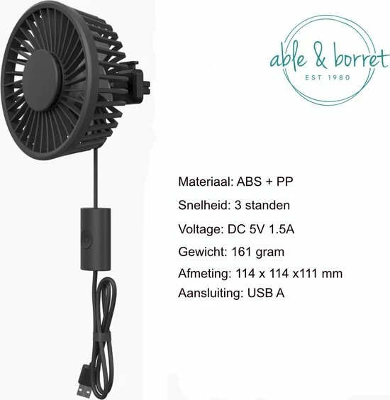 Merkloos Ventilator - Dashboard Ventilator - Mini Ventilator Usb - 360? Kantelbaar - Able & Borret 6 Merkloos Ventilator - Dashboard Ventilator - Mini Ventilator Usb - 360? Kantelbaar - Able & Borret - Afbeelding 4