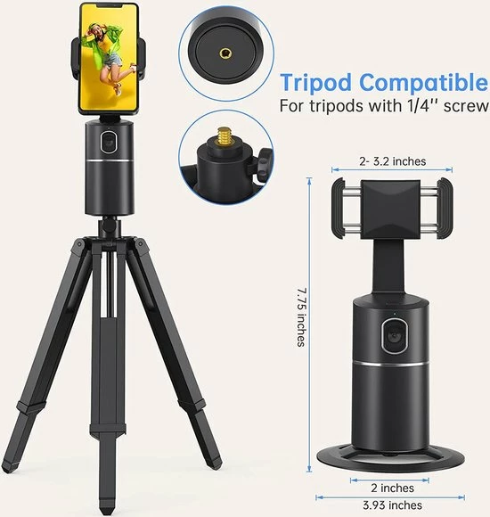 Titaan Line Draaibare AI-camera - Smart Shooting - Auto Object - Face Tracking - Tri-pod - Telefoonhouder-Roos 8 Titaan Line Draaibare AI-camera - Smart Shooting - Auto Object - Face Tracking - Tri-pod - Telefoonhouder-Roos - Afbeelding 6
