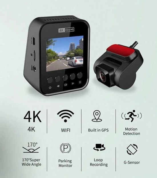 Allcam T810 4K Ultra HD 2CH Dual Wifi GPS Dashcam Voor Auto 5 Allcam T810 4K Ultra HD 2CH Dual Wifi GPS Dashcam Voor Auto - Afbeelding 3