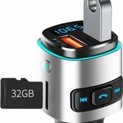 HMerch™ Multicolor Light FM Transmitter Bluetooth Draadloze Carkit Met 2 Snellader USB Poorten - Voor Muziek Afspelen In Auto – Handsfree Bellen – Met Stembediening – Auto Oplader – Voor Samsung / IPhone / Sony / Huawei – Grijs -AZDome store 550x640