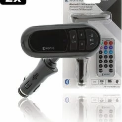 Konig 2x König CSBTFMTRANS100 Auto Audio Transmitter Bluetooth + Microfoon Zwart