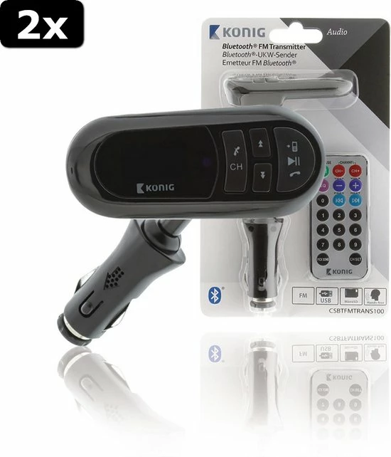 Konig 2x König CSBTFMTRANS100 Auto Audio Transmitter Bluetooth + Microfoon Zwart 3 Konig 2x König CSBTFMTRANS100 Auto Audio Transmitter Bluetooth + Microfoon Zwart
