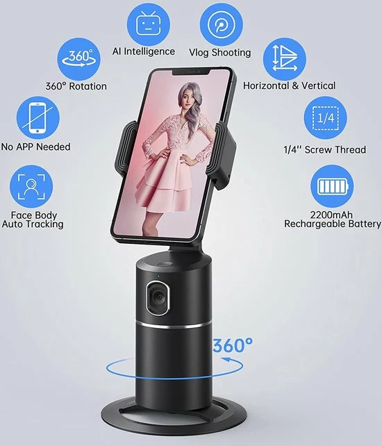 Titaan Line Draaibare AI-camera - Smart Shooting - Auto Object - Face Tracking - Tri-pod - Telefoonhouder-Roos 5 Titaan Line Draaibare AI-camera - Smart Shooting - Auto Object - Face Tracking - Tri-pod - Telefoonhouder-Roos - Afbeelding 3