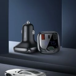 Baseus Voor Auto Bluetooth 5.0 FM Transmitter - Micro SD - Carkit Auto + Oplader (USB-C & Quick Charge 3.0) - Handsfree Bellen & Audio Afspelen - Aux - LED Licht CCTM-B01 -AZDome store 550x647 4