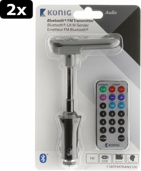 Konig 2x König CSBTFMTRANS100 Auto Audio Transmitter Bluetooth + Microfoon Zwart 5 Konig 2x König CSBTFMTRANS100 Auto Audio Transmitter Bluetooth + Microfoon Zwart - Afbeelding 3