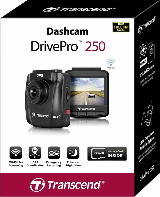 Transcend DrivePro 250 Dashcam Met GPS Kijkhoek Horizontaal (max.): 140 ? 12 V, 24 V WiFi, Accu 4 Transcend DrivePro 250 Dashcam Met GPS Kijkhoek Horizontaal (max.): 140 ? 12 V, 24 V WiFi, Accu - Afbeelding 2