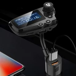 DrPhone BC19 – FM Transmitter - LCD Scherm - Handsfree - 12/24V – Bluetooth 5.0 - Carkit – USB + Micro SD & Aux – Qualcomm 3.0/ 2,4 A Lader - Zwart -AZDome store 550x692 1