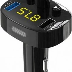 Ezra FM Transmitter Bluetooth - Autolader - Draadloze Carkit - - 2x Fastcharger USB Poort - USB-C Poort - Handsfree Bellen - Voor Alle Telefoons - FM Transmitter Auto - Bluetooth 5.0