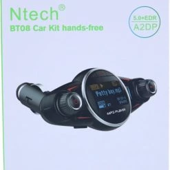 Ntech Smart Car Kit Bluetooth 5.0+EDR FM Transmitter 3.1A Charger-1,3 LED Scherm TF Kaart AUX Poort - Handsfree Call Functie - BT08 -AZDome store 550x734 1