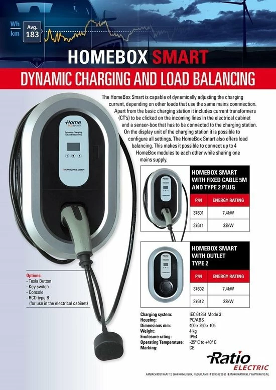Ratio EV Laadstation type 2, 16A met vaste rechte laadkabel Ratio EV Laadstation Type 2, 16A Met Vaste Rechte Laadkabel -AZDome store